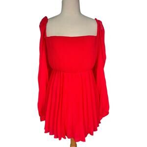ASOS Curve Red Pleated Mini US 16 Romantic Balloon Sleeve Wedding Guest Party